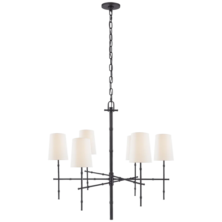 Greda Medium Modern Bamboo Chandelier-Visual Comfort-VISUAL-S 5161BZ-L-ChandeliersBronze-Linen Shades-3-France and Son