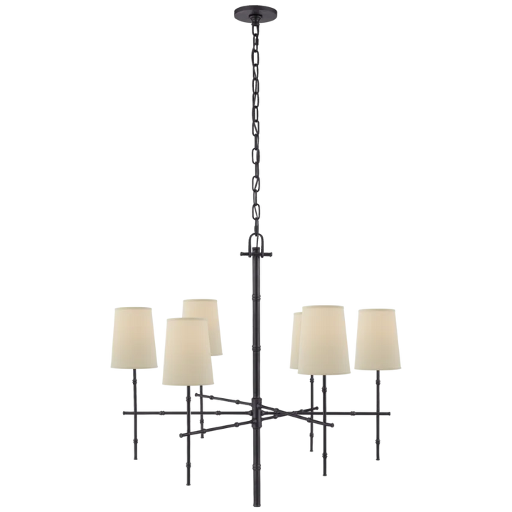 Greda Medium Modern Bamboo Chandelier-Visual Comfort-VISUAL-S 5161BZ-PL-ChandeliersBronze-Natural Percale Shades-4-France and Son