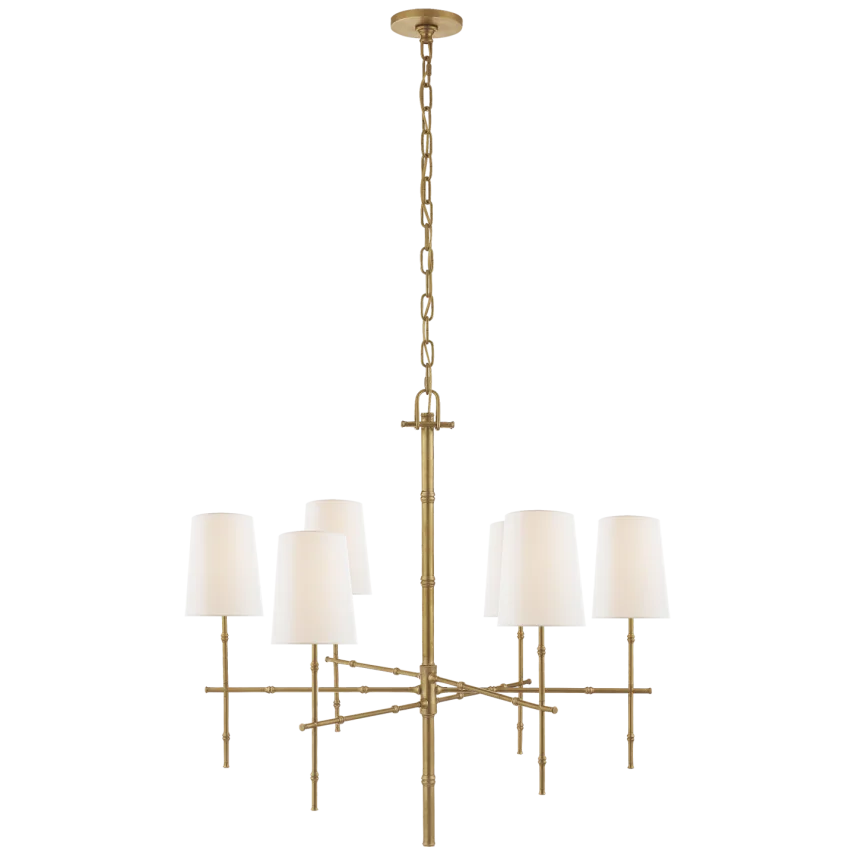 Greda Medium Modern Bamboo Chandelier-Visual Comfort-VISUAL-S 5161HAB-L-ChandeliersHand-Rubbed Antique Brass-Linen Shades-5-France and Son