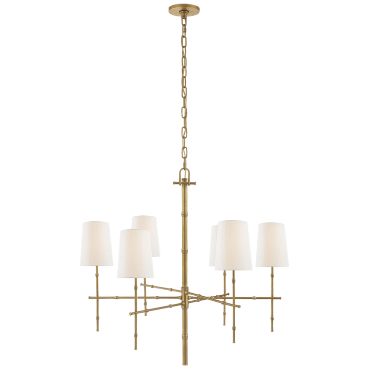 Greda Medium Modern Bamboo Chandelier-Visual Comfort-VISUAL-S 5161HAB-L-ChandeliersHand-Rubbed Antique Brass-Linen Shades-5-France and Son