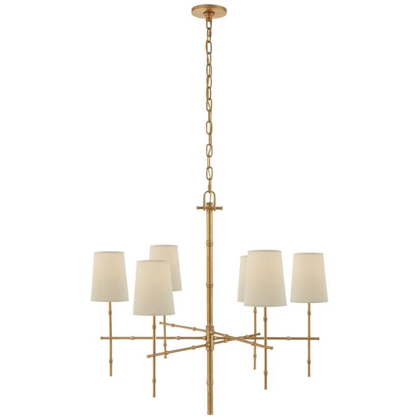 Greda Medium Modern Bamboo Chandelier-Visual Comfort-VISUAL-S 5161HAB-PL-ChandeliersHand-Rubbed Antique Brass-Natural Percale Shades-6-France and Son