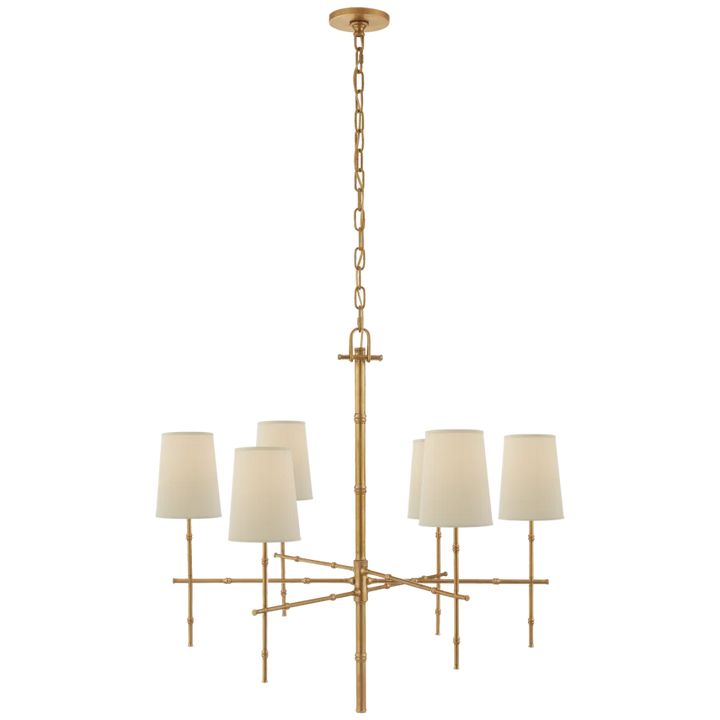 Greda Medium Modern Bamboo Chandelier-Visual Comfort-VISUAL-S 5161HAB-PL-ChandeliersHand-Rubbed Antique Brass-Natural Percale Shades-6-France and Son