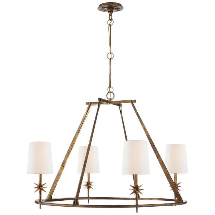 Etsy Round Chandelier-Visual Comfort-VISUAL-S 5315GI-L-ChandeliersGilded Iron-Linen Shades-3-France and Son