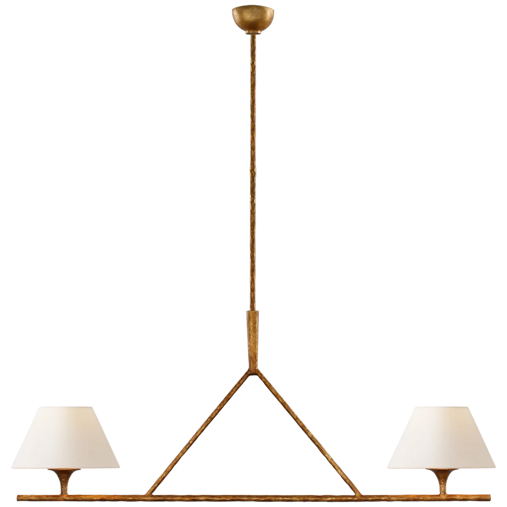 Crystal Large Linear Chandelier-Visual Comfort-VISUAL-S 5405GI-L-ChandeliersGilded Iron-Linen Shades-2-France and Son