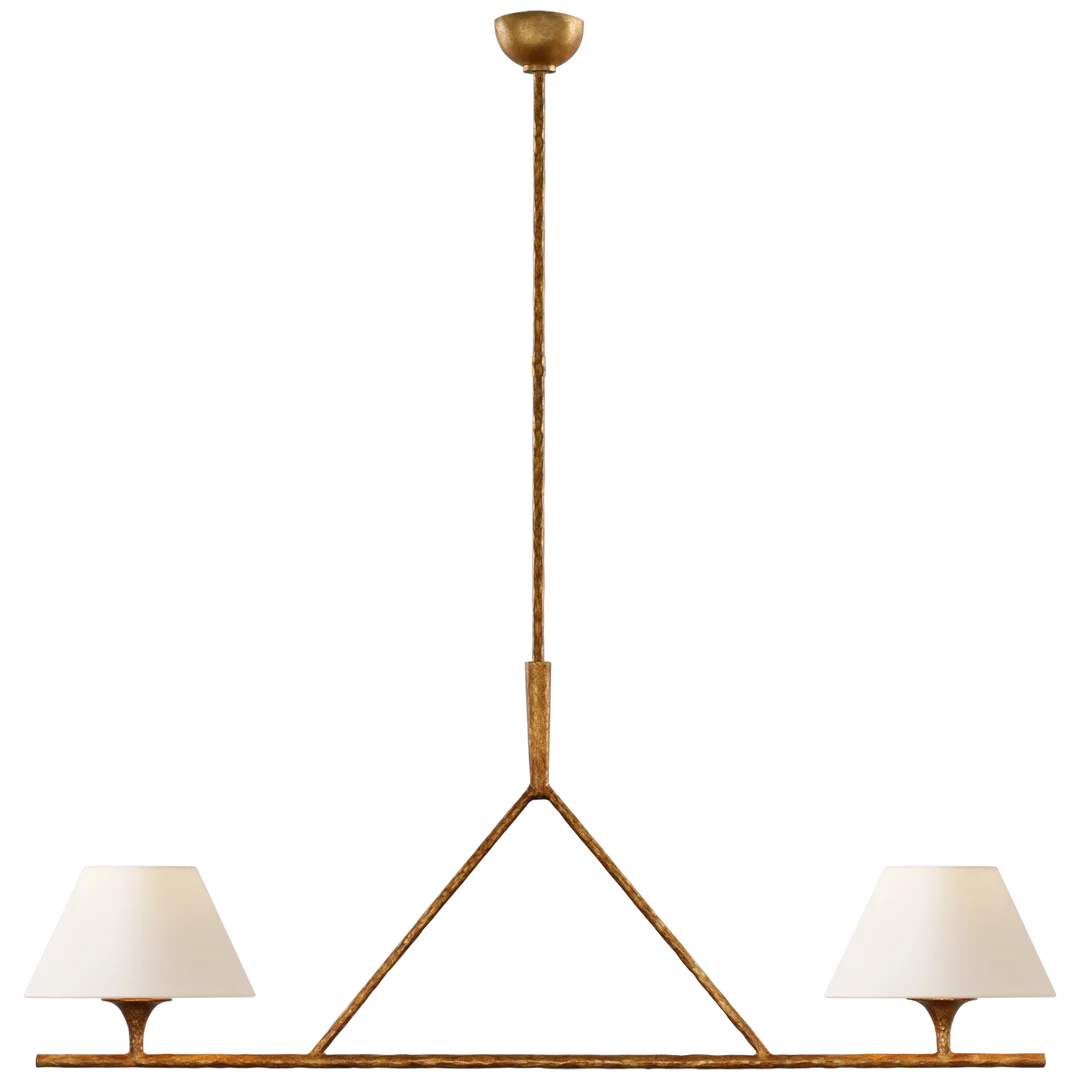 Crystal Large Linear Chandelier-Visual Comfort-VISUAL-S 5405GI-L-ChandeliersGilded Iron-Linen Shades-2-France and Son