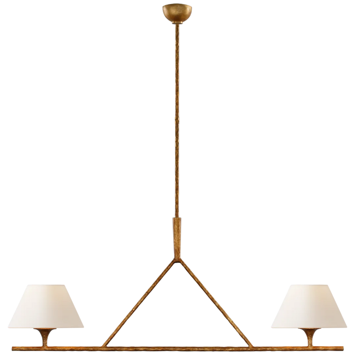 Crystal Large Linear Chandelier-Visual Comfort-VISUAL-S 5405GI-L-ChandeliersGilded Iron-Linen Shades-2-France and Son