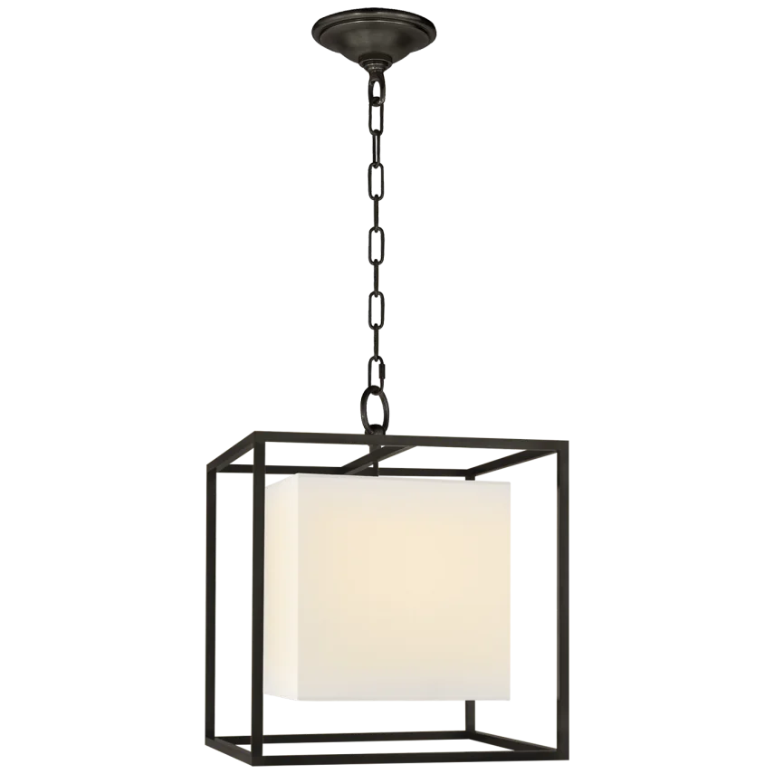 Caca Small Lantern-Visual Comfort-VISUAL-SC 5159BZ-L-PendantsBronze-Linen Shade-2-France and Son