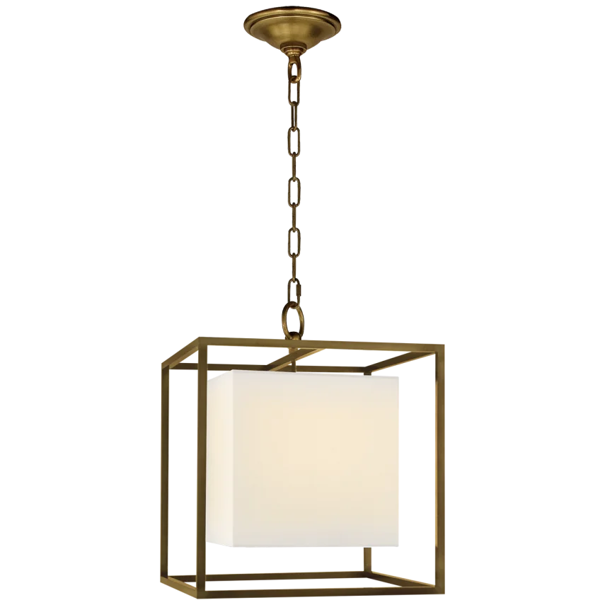 Caca Small Lantern-Visual Comfort-VISUAL-SC 5159HAB-L-PendantsHand-Rubbed Antique Brass-Linen Shade-4-France and Son