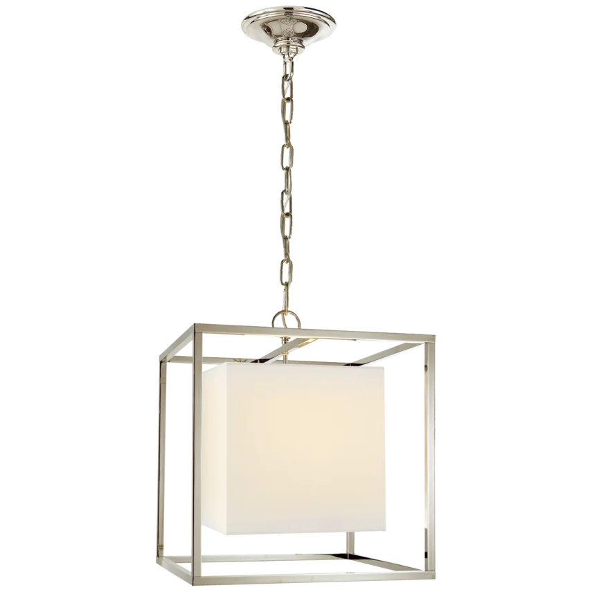 Caca Small Lantern-Visual Comfort-VISUAL-SC 5159PN-L-PendantsPolished Nickel-Linen Shade-6-France and Son