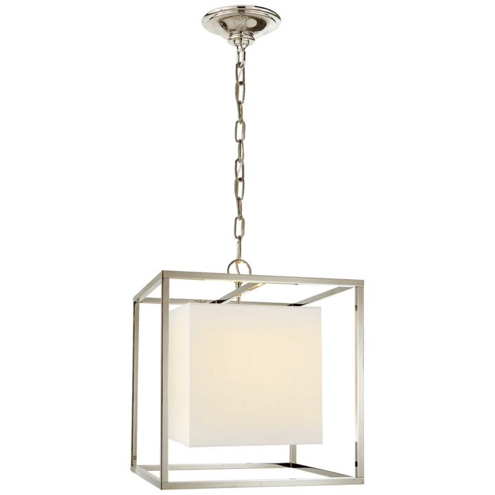 Caca Small Lantern-Visual Comfort-VISUAL-SC 5159PN-L-PendantsPolished Nickel-Linen Shade-6-France and Son