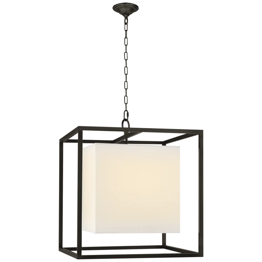 Caca Medium Lantern-Visual Comfort-VISUAL-SC 5160BZ-L-PendantsBronze-Linen Shade-2-France and Son