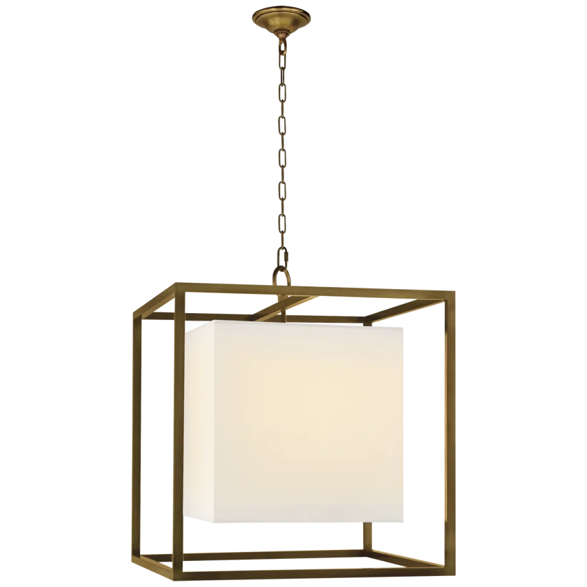Caca Medium Lantern-Visual Comfort-VISUAL-SC 5160HAB-L-PendantsHand-Rubbed Antique Brass-Linen Shade-4-France and Son