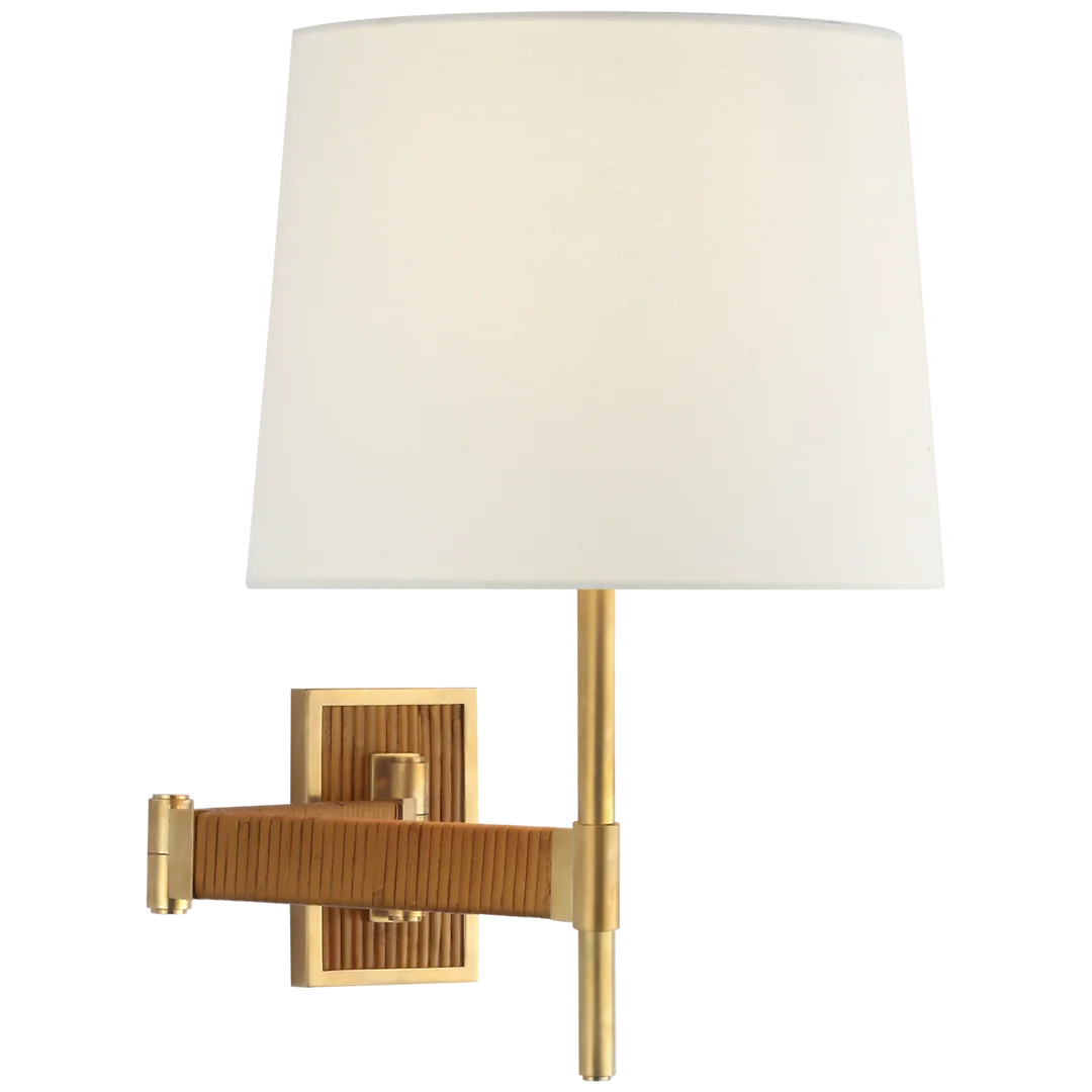 Ellenor Swing Arm Sconce-Visual Comfort-VISUAL-SK 2556HAB/DRT-L-Wall LightingHand-Rubbed Antique Brass and Dark Rattan-Linen Shade-2-France and Son