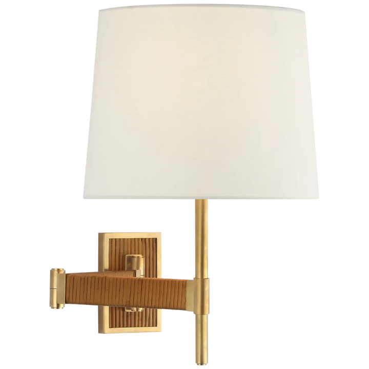 Ellenor Swing Arm Sconce-Visual Comfort-VISUAL-SK 2556HAB/DRT-L-Wall LightingHand-Rubbed Antique Brass and Dark Rattan-Linen Shade-2-France and Son