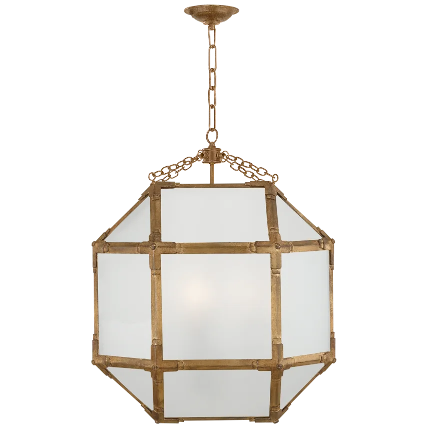 Momogi Medium Lantern-Visual Comfort-VISUAL-SK 5009GI-FG-PendantsGilded Iron-Frosted Glass-5-France and Son