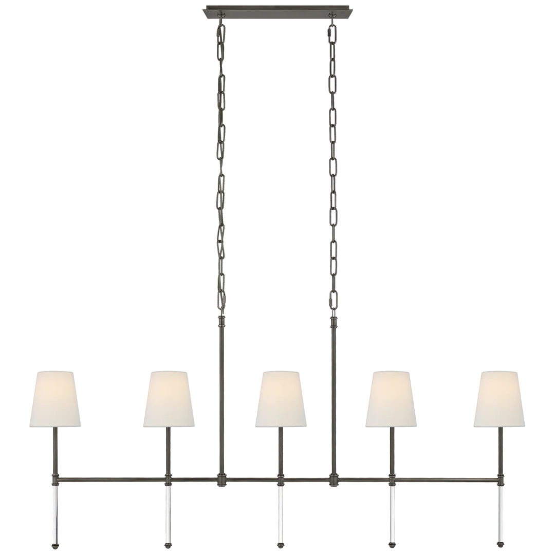 Camila Medium Linear Chandelier-Visual Comfort-VISUAL-SK 5055BZ-L-ChandeliersBronze-Linen Shades-1-France and Son