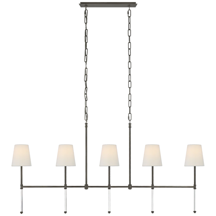 Camila Medium Linear Chandelier-Visual Comfort-VISUAL-SK 5055BZ-L-ChandeliersBronze-Linen Shades-1-France and Son