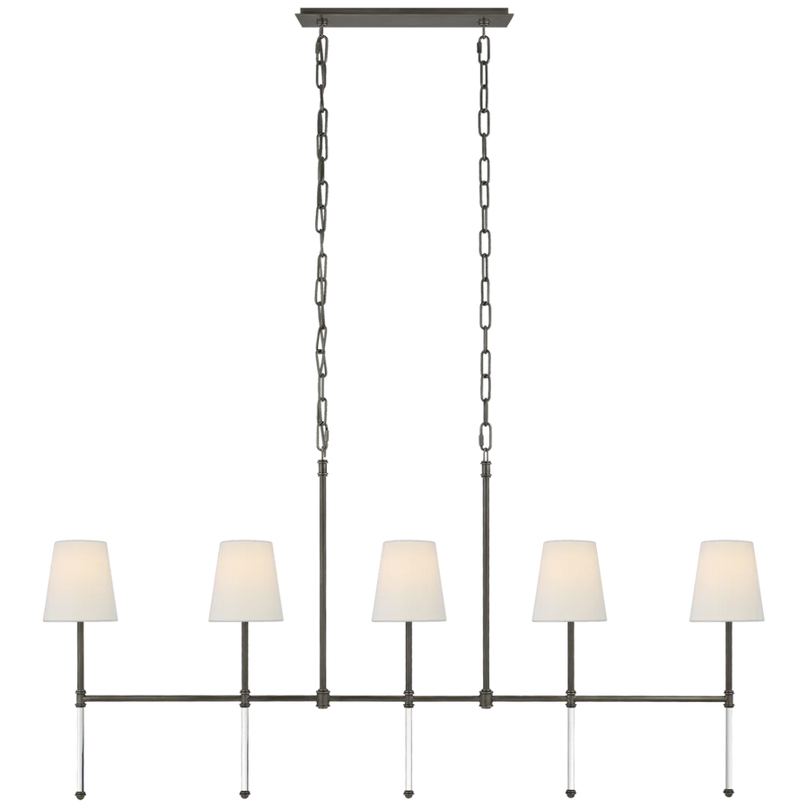 Camila Medium Linear Chandelier-Visual Comfort-VISUAL-SK 5055BZ-L-ChandeliersBronze-Linen Shades-1-France and Son