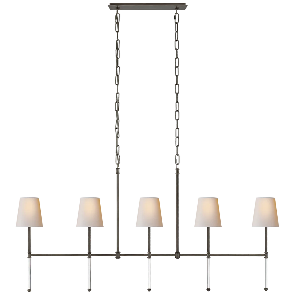 Camila Medium Linear Chandelier-Visual Comfort-VISUAL-SK 5055BZ-NP-ChandeliersBronze-Natural Paper Shades-2-France and Son