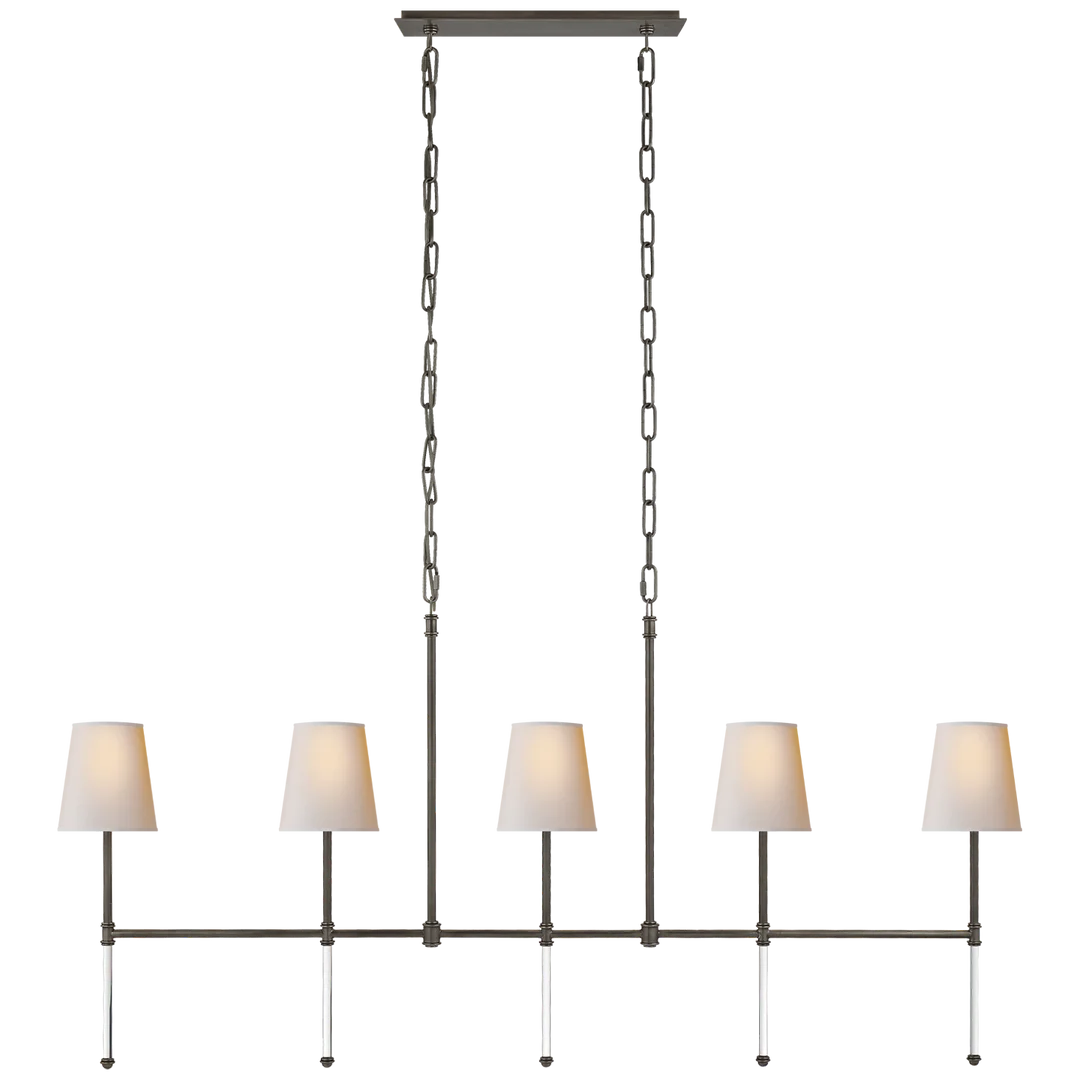 Camila Medium Linear Chandelier-Visual Comfort-VISUAL-SK 5055BZ-NP-ChandeliersBronze-Natural Paper Shades-2-France and Son