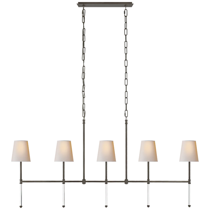 Camila Medium Linear Chandelier-Visual Comfort-VISUAL-SK 5055BZ-NP-ChandeliersBronze-Natural Paper Shades-2-France and Son