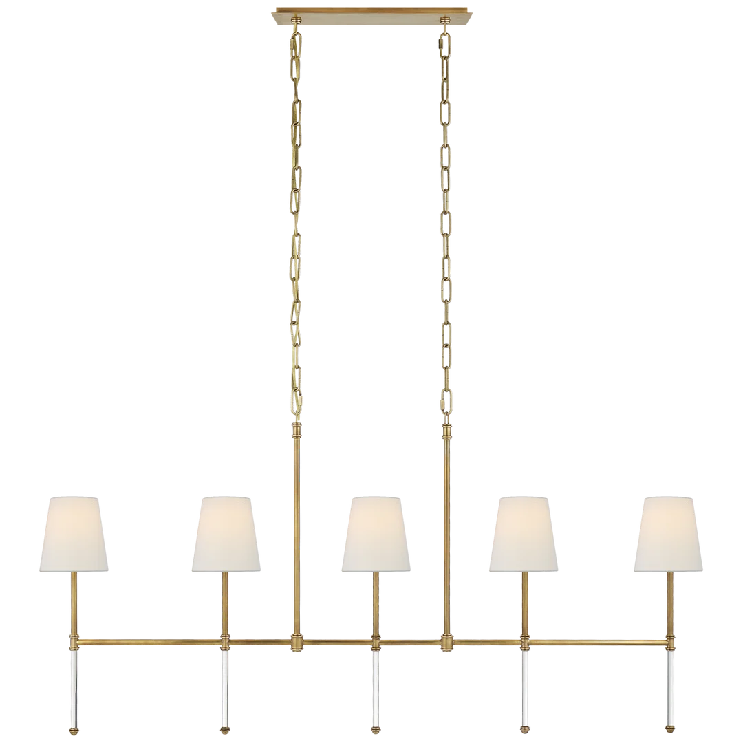 Camila Medium Linear Chandelier-Visual Comfort-VISUAL-SK 5055HAB-L-ChandeliersHand-Rubbed Antique Brass-Linen Shades-3-France and Son