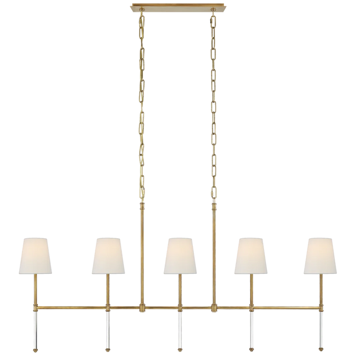 Camila Medium Linear Chandelier-Visual Comfort-VISUAL-SK 5055HAB-L-ChandeliersHand-Rubbed Antique Brass-Linen Shades-3-France and Son