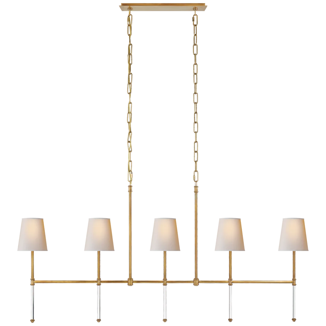 Camila Medium Linear Chandelier-Visual Comfort-VISUAL-SK 5055HAB-NP-ChandeliersHand-Rubbed Antique Brass-Natural Paper Shades-4-France and Son