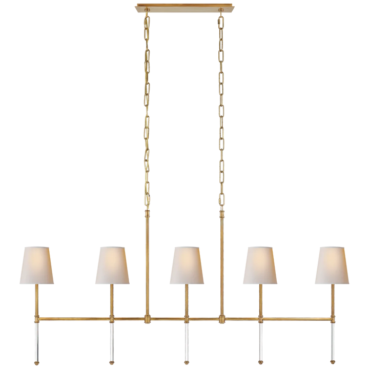 Camila Medium Linear Chandelier-Visual Comfort-VISUAL-SK 5055HAB-NP-ChandeliersHand-Rubbed Antique Brass-Natural Paper Shades-4-France and Son