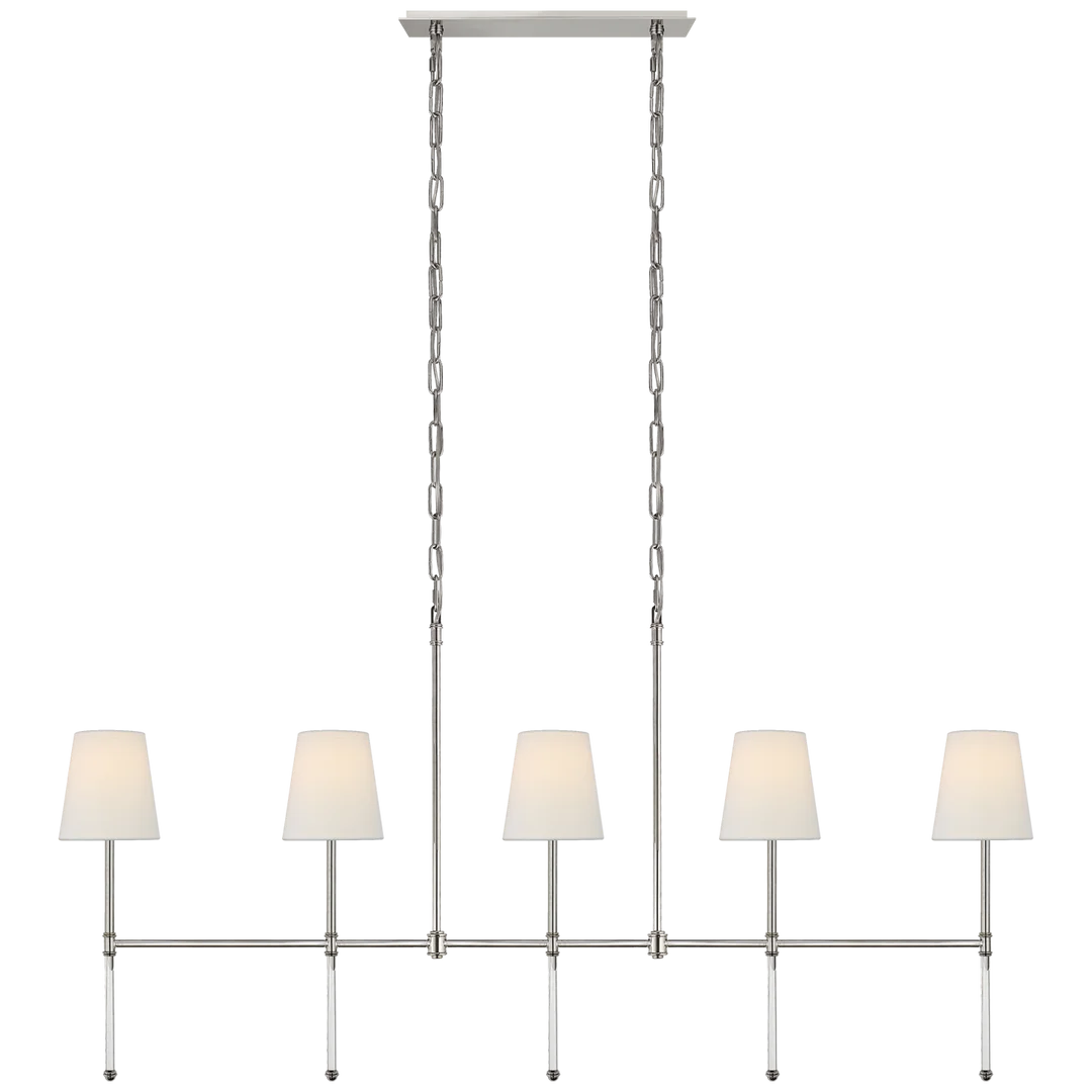 Camila Medium Linear Chandelier-Visual Comfort-VISUAL-SK 5055PN-L-ChandeliersPolished Nickel-Linen Shades-5-France and Son