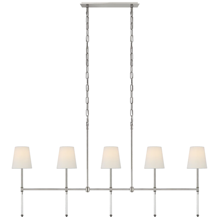 Camila Medium Linear Chandelier-Visual Comfort-VISUAL-SK 5055PN-L-ChandeliersPolished Nickel-Linen Shades-5-France and Son