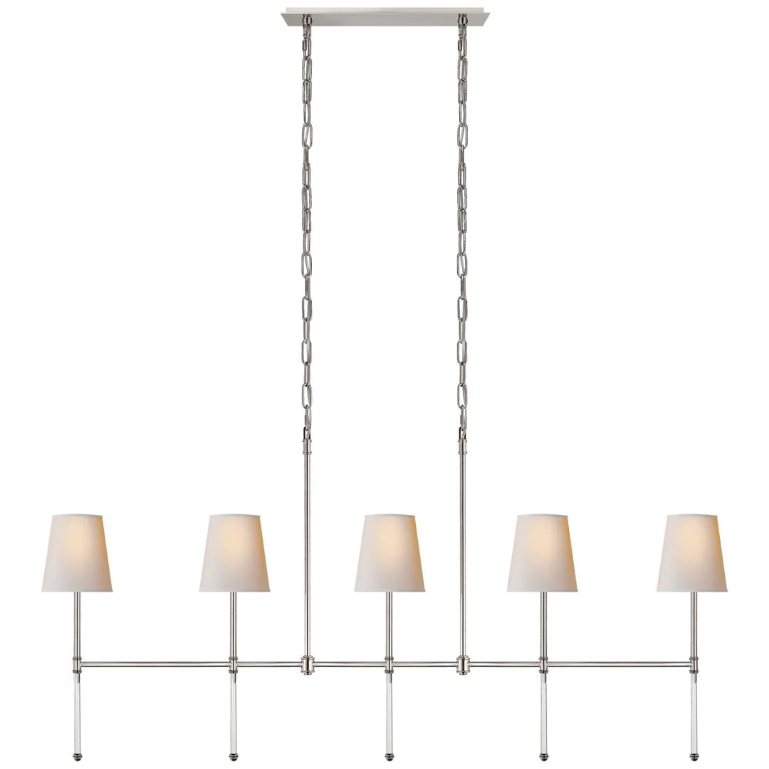 Camila Medium Linear Chandelier-Visual Comfort-VISUAL-SK 5055PN-NP-ChandeliersPolished Nickel-Natural Paper Shades-6-France and Son