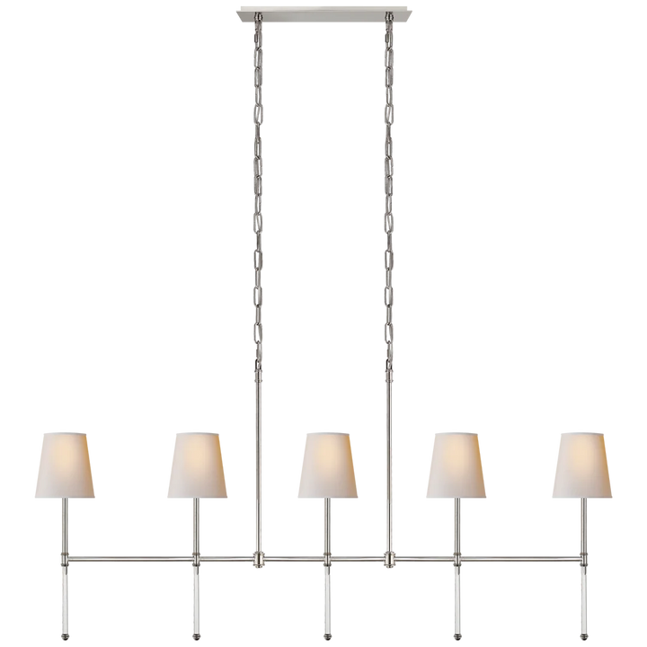 Camila Medium Linear Chandelier-Visual Comfort-VISUAL-SK 5055PN-NP-ChandeliersPolished Nickel-Natural Paper Shades-6-France and Son