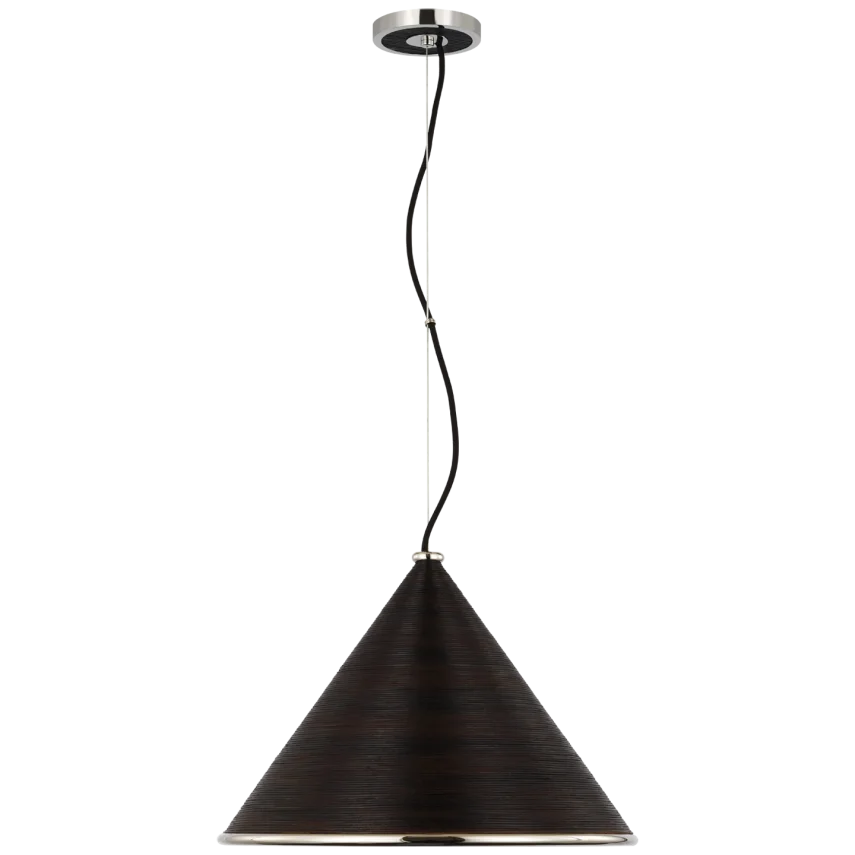 Rena Large Pendant - Polished Nickel and Black Rattan-Visual Comfort-VISUAL-SK 5558PN-BRT-Pendants-1-France and Son