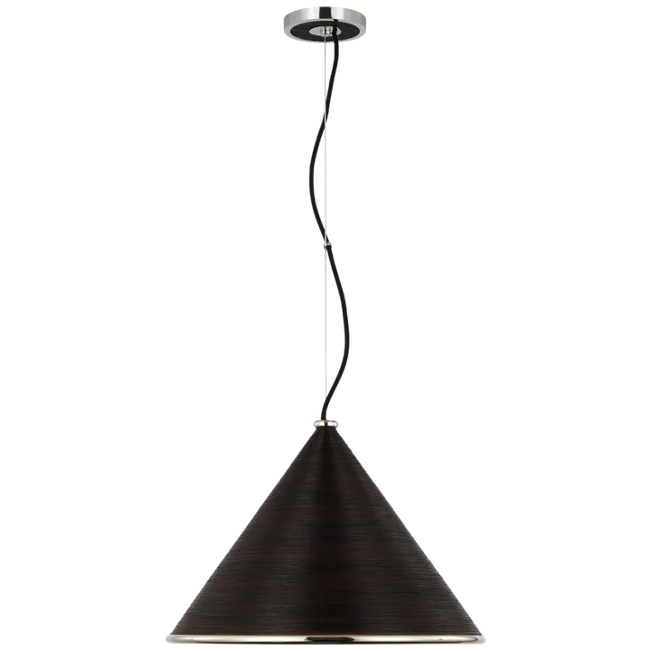 Rena Large Pendant - Polished Nickel and Black Rattan-Visual Comfort-VISUAL-SK 5558PN-BRT-Pendants-1-France and Son