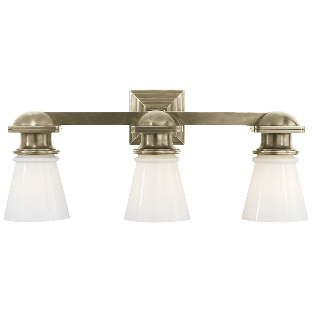 New Yorker Subway Triple Light-Visual Comfort-VISUAL-SL 2153AN-WG-Wall LightingAntique Nickel-White Glass-1-France and Son