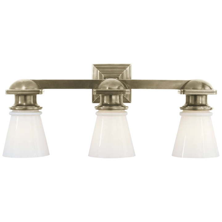 New Yorker Subway Triple Light-Visual Comfort-VISUAL-SL 2153AN-WG-Wall LightingAntique Nickel-White Glass-1-France and Son