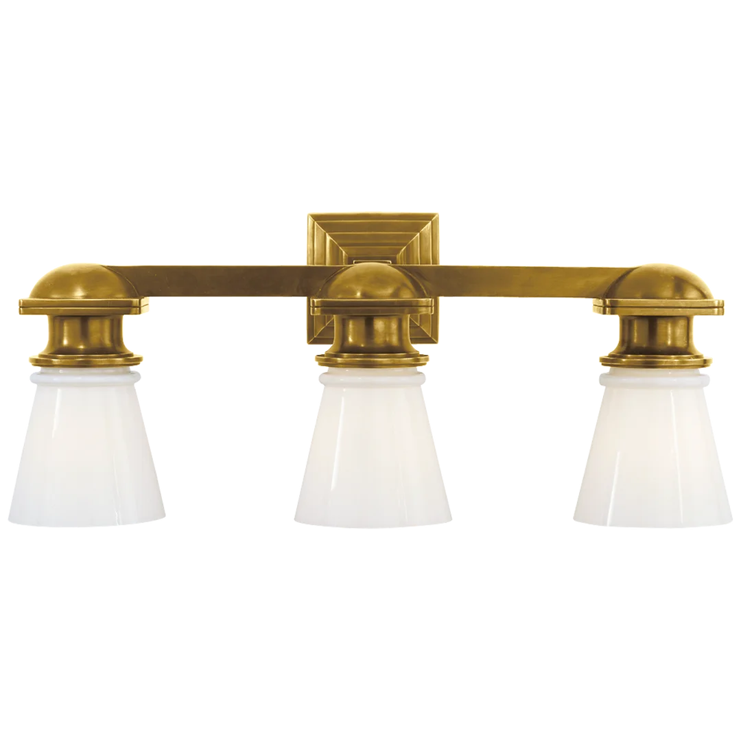 New Yorker Subway Triple Light-Visual Comfort-VISUAL-SL 2153HAB-WG-Wall LightingHand-Rubbed Antique Brass-White Glass-4-France and Son