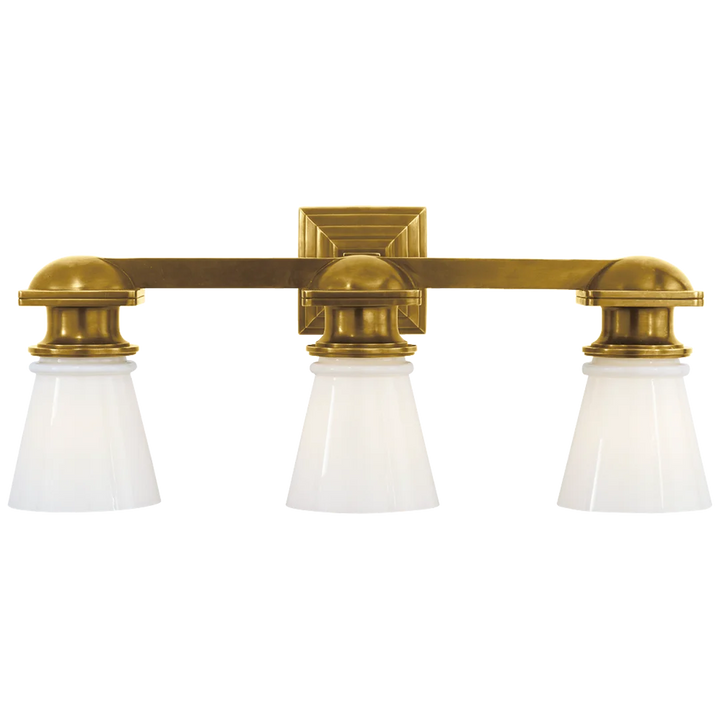 New Yorker Subway Triple Light-Visual Comfort-VISUAL-SL 2153HAB-WG-Wall LightingHand-Rubbed Antique Brass-White Glass-4-France and Son