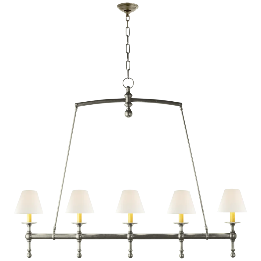 Clarissa Linear Chandelier-Visual Comfort-VISUAL-SL 5811AN-L-1-ChandeliersAntique Nickel-Linen Shades-1-France and Son