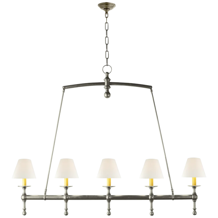 Clarissa Linear Chandelier-Visual Comfort-VISUAL-SL 5811AN-L-1-ChandeliersAntique Nickel-Linen Shades-1-France and Son