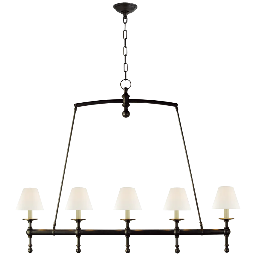 Clarissa Linear Chandelier-Visual Comfort-VISUAL-SL 5811BZ-L-ChandeliersBronze-Linen Shades-3-France and Son