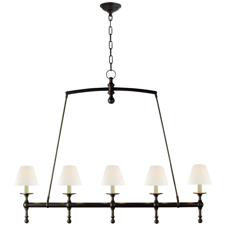 Clarissa Linear Chandelier-Visual Comfort-VISUAL-SL 5811BZ-L-ChandeliersBronze-Linen Shades-3-France and Son