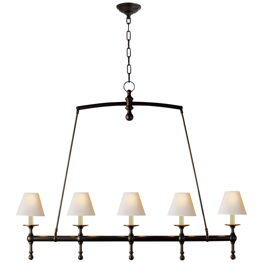 Clarissa Linear Chandelier-Visual Comfort-VISUAL-SL 5811BZ-NP-ChandeliersBronze-Natural Paper Shades-4-France and Son