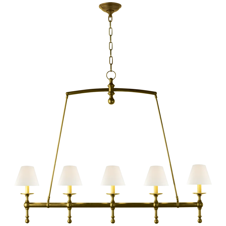 Clarissa Linear Chandelier-Visual Comfort-VISUAL-SL 5811HAB-L-ChandeliersHand-Rubbed Antique Brass-Linen Shades-5-France and Son