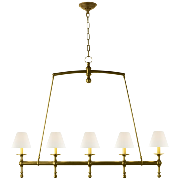 Clarissa Linear Chandelier-Visual Comfort-VISUAL-SL 5811HAB-L-ChandeliersHand-Rubbed Antique Brass-Linen Shades-5-France and Son