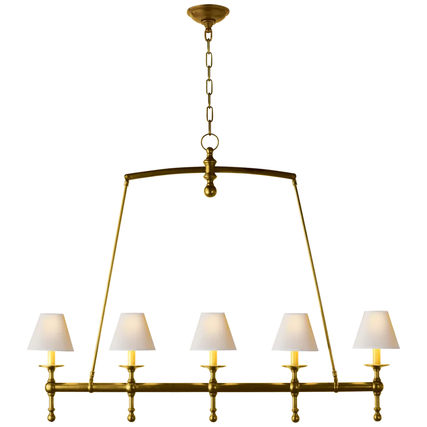 Clarissa Linear Chandelier-Visual Comfort-VISUAL-SL 5811HAB-NP-ChandeliersHand-Rubbed Antique Brass-Natural Paper Shades-6-France and Son