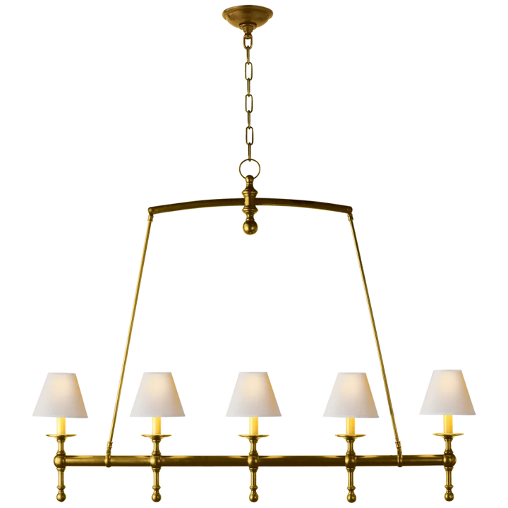 Clarissa Linear Chandelier-Visual Comfort-VISUAL-SL 5811HAB-NP-ChandeliersHand-Rubbed Antique Brass-Natural Paper Shades-6-France and Son