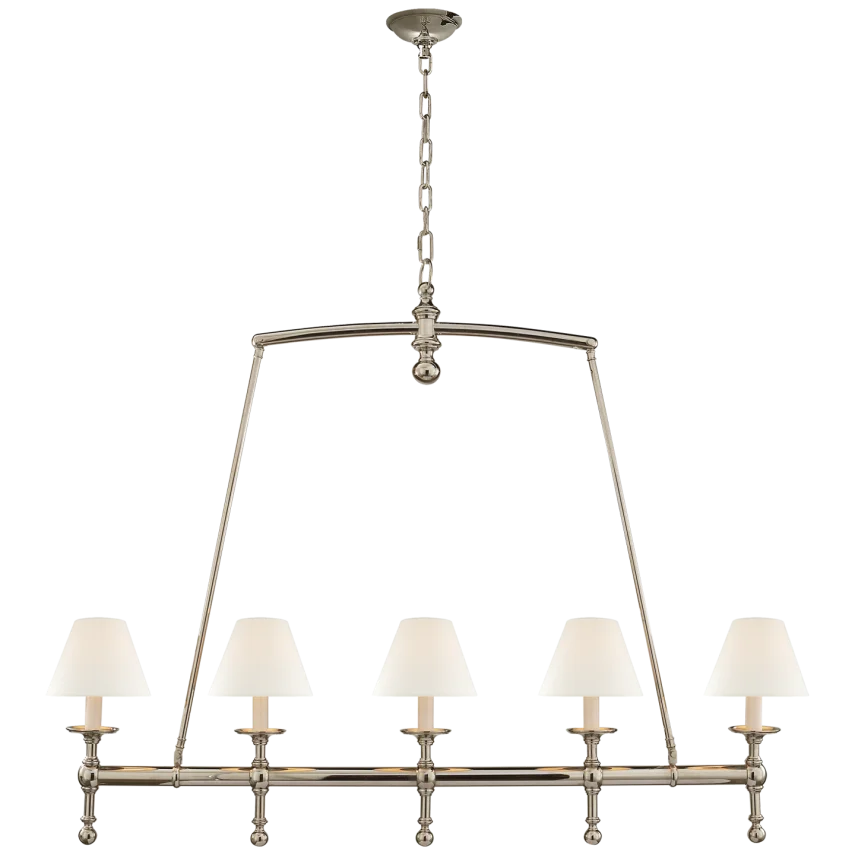 Clarissa Linear Chandelier-Visual Comfort-VISUAL-SL 5811PN-L-ChandeliersPolished Nickel-Linen Shades-7-France and Son