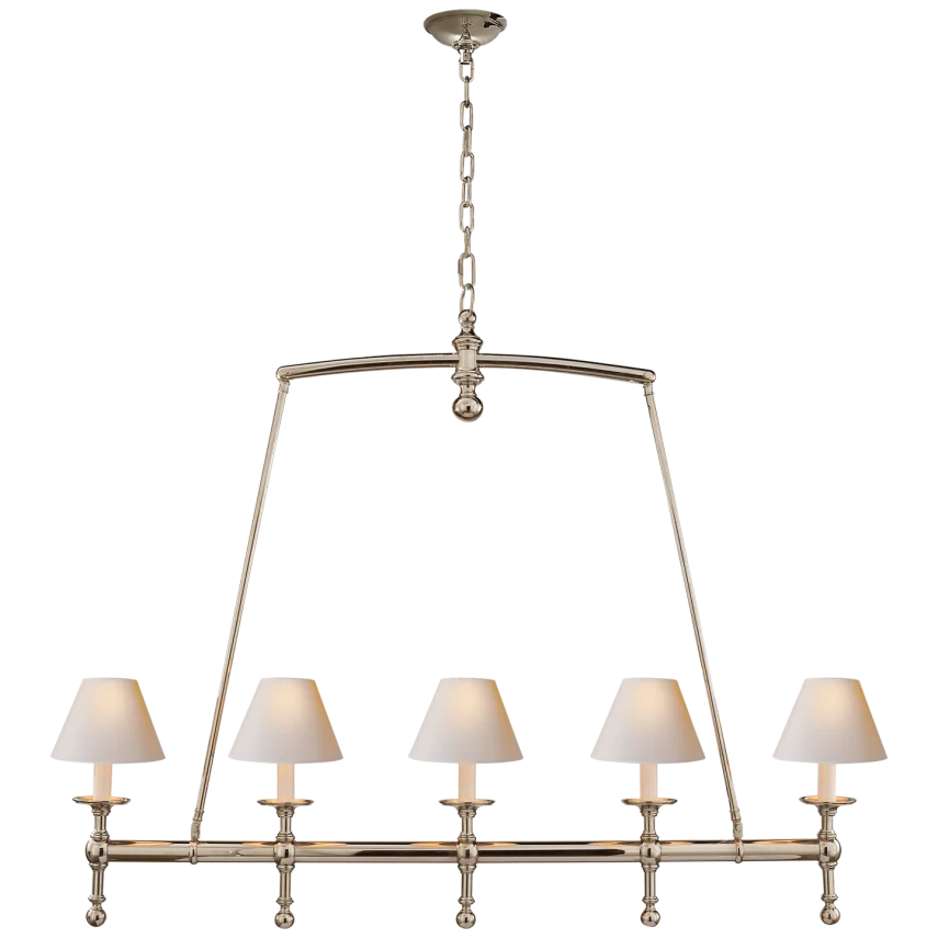 Clarissa Linear Chandelier-Visual Comfort-VISUAL-SL 5811PN-NP-ChandeliersPolished Nickel-Natural Paper Shades-8-France and Son